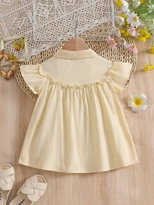 Girls' Casual Short Sleeve White Collared Shirt, Summer - Yellow - View 2