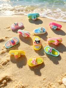 20pcs Colorful Summer Flip Flop Resin Patch, Styles Of Sandal Design, Cute Vacation Accessory For Jewelry Making, DIY Craft Material For Scrapbooking, Phone Case, Hair Clips, Bag Charms, Keychain, Necklace And More - Multicolor - View 3