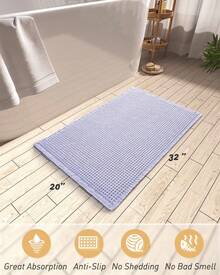 Waffle Bath Mat, Absorbent Non Slip Bathroom Rug With Tassels, Rubber Backed Floor Mat, Machine Washable Decorative Mat For Bathroom, 17" X 24", Brown - Purple - 查看 2