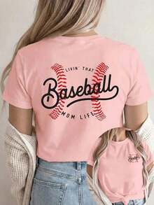 [Impresión a Doble Cara] Camiseta de Mujer, Top Casual de Manga Corta y Cuello Redondo, Con Costuras Estilo Béisbol y el Texto "LIVIN' THAT MOM LIFE", Lavable a Máquina, Adecuada para Uso Casual, Ropa Multiusos, Camiseta a la Moda, Material Cómodo, Para Entusiastas del Estilo - Rosa - Ver 7