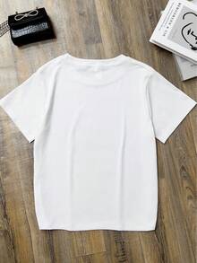 Camiseta de Manga Corta con Estampado de Anime para Mujeres y Niñas - Estilo Coreano, Cuello Redondo, Top Casual de Verano para Conjuntos (Lavable a Máquina) - [Blanco] - Ver 2