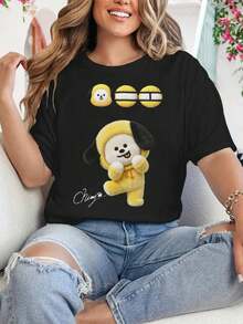 Damen T Shirt Mode  Must Have Komfort Baumwolle Sommer Freizeit Neue Kollektion - Black - View 1