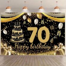 1 件 70 岁生日快乐背景布，黑色和金色生日庆祝背景装饰背景布，非常适合装饰父母的 70 岁生日派对，也适合装饰 70 岁生日派对、70 岁蛋糕桌和 70 岁摄影背景布。 - 多色 - 查看 3
