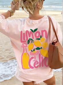 Loose-Fitting, Short-Sleeved, Round-Neck T-Shirt With A Lemon And Soda Print, Versatile And Casual, Suitable For Everyday Wear And Holidays, White Color - 羅莎 - 查看 5