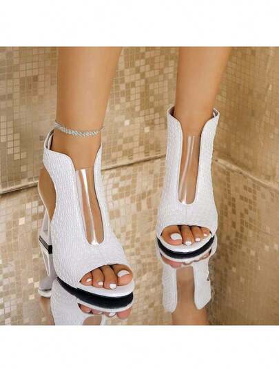 Giày sandal nữ màu trơn hở mũi, đế dày, kiểu dáng thời trang Âu Mỹ, quai cài móc gợi cảm, thích hợp cho đám cưới, tiệc tùng, họp mặt.