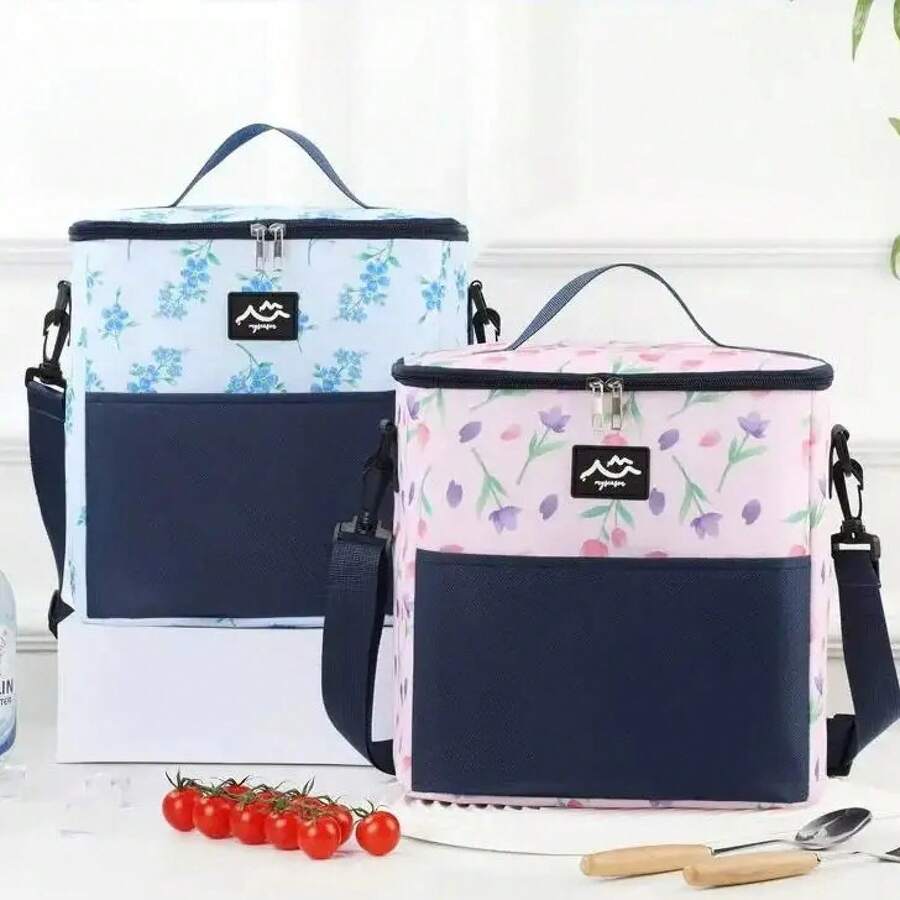 Bolsa aislante portátil cuadrada con bolsa de almuerzo de gran capacidad para trabajadores de oficina con paquete de hielo de papel de aluminio de arroz aislante portátil - viburno verde - Ver 1