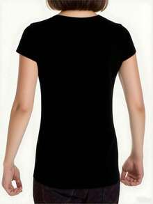 Bohemian Women's T-Shirt With Cactus And Leopard Print - Loose Fit Short Sleeve Summer T-Shirt With Cactus And Rainbow Stripe Design, Breathable, Casual, Black With Shiny Gold Trim (Machine Washable) - Loose H-Cut, Ideal For The Beach - 黑色 - 查看 2