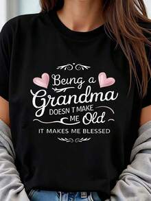 GRANDMA (1) 1 Piece Women's Size T-Shirt, Graphic Print, Short Sleeve, 220g, Novelty, % Polyester, Casual Crew Neck T-Shirt J5DS - 黑色 - 查看 6