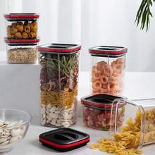 Tarro sellado con cubierta giratoria, caja de almacenamiento de alimentos, tanque multigrano de plástico transparente, tarros de almacenamiento secos apilables, organizador de cocina - Blanco 600 ml - Ver 4