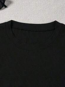 2026 New Arrival Spring/Summer Elegant Luxury High-End Elegant Style Apparel! Women's Printed T-Shirt - Adorned With Faux Pearl & Crystal, Luxurious Elegant Design For Casual Daily Wear, Spring/Summer Round Neck Short Sleeve Top Black - 2 - 查看 8