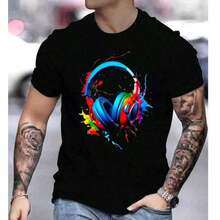 Camiseta hombre cuello redondo y manga corta. Estilo casual con estampados modernos y cómodos. Para hombres y mujeres, estilo pareja, pareja, camiseta de manga corta con estampado de moda - Negro 1 - Ver 8