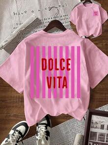 Women's Basic Casual T-Shirt With Round Neck And Printed Short Sleeves - Bronze - View 7