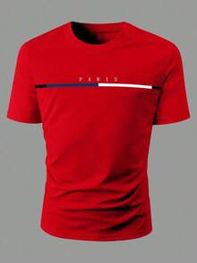 Manfinity Homme Hombres Camiseta con estampado de letra - Rojo - Ver 11