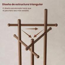 Perchero Para Ropa, 40 * 40 * 171CM Perchero Giratorio Independiente de Madera, Perchero Resistente con Estante de Almacenamiento y 3 Barras Transversales para Entrada, Oficina, Dormitorio, Nogal - Bastante - Ver 4