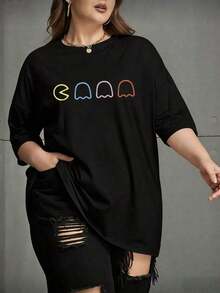 Camisetas de moda, modernas y novedosas, de talla grande para mujer, estilo retro, con estampado de fantasma, cuello redondo, manga corta, estilo casual, estilo callejero vintage, unisex, holgadas, de algodón, de manga corta, con cuello redondo, playeras de mujer. - Negro - Ver 1