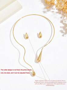 1 Conjunto 3pcs Gargantilha Brincos Colar Gota de Água Vintage Elegante Moda Conjunto de Joias, Conjunto de Gargantilha Brincos Gota de Água Aberto Simples Versátil Incrustado Adequado para Uso Diário, Banquete, Festa de Mulheres - Ouro - Ver 8