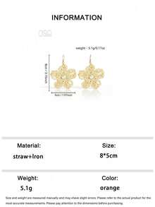 OOQ 1 Pair Handmade Woven Rattan Mixed Color Floral Earrings With Faux Pearls, Vintage Personalized Fashion Inlaid Artificial White Pearl Handmade 5-Petal Flower Tassel Earrings, Suitable For Women's Daily, Vacation, Party Wear (Handmade, May Have Occasional Glue Residue, Random Weaving Method) - White - View 6