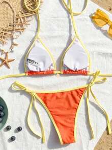 Random Floral Print Bikini Set For Beach Vacation - Orange 2 - View 2