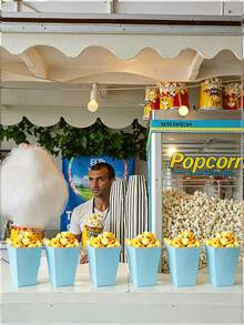 7-Color Mixed Paper Popcorn Buckets, Mini Snack Boxes, Suitable For Popcorn, Candy, Cookies, Party Favors, Movie Nights - Light Blue - View 5