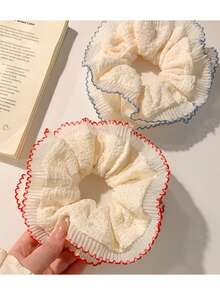 2pcs French Lace Hollow Flower Hair Scrunchies, Elastic Daily Hair Accessories For Women - Multicolor - View 6