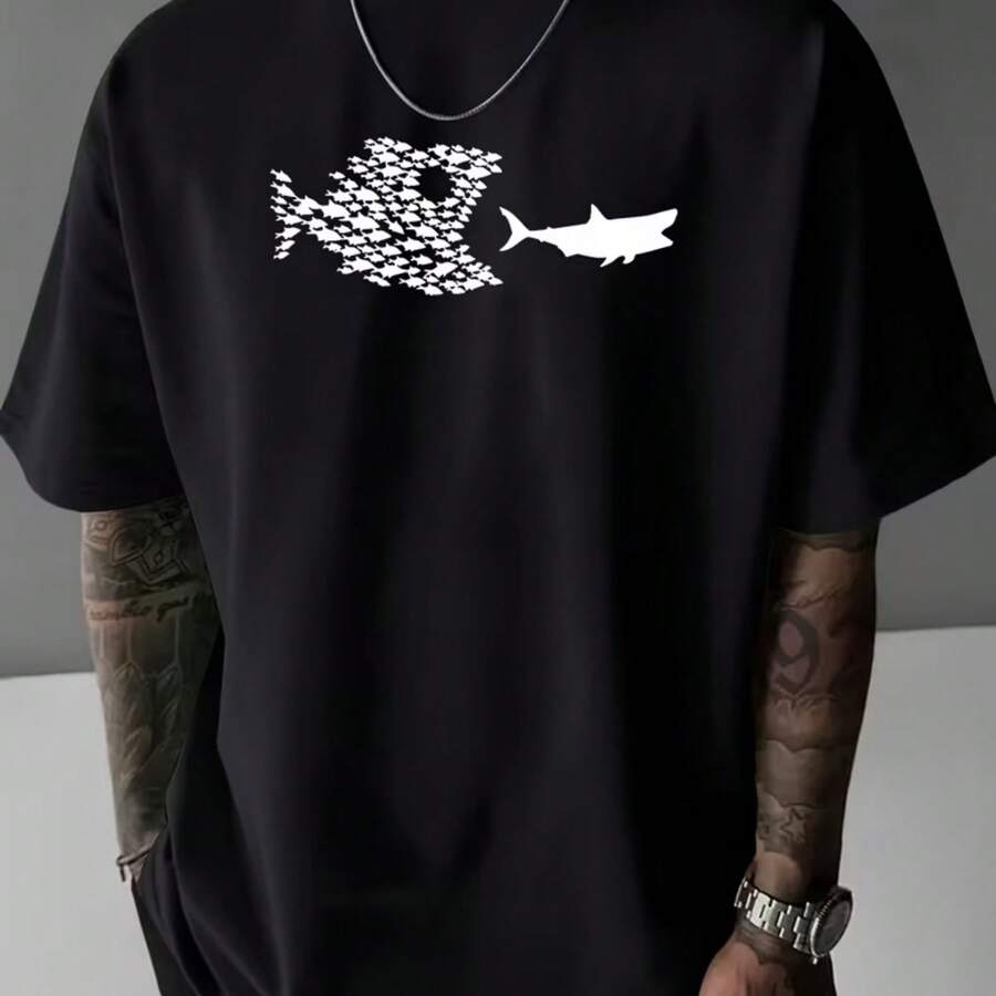 Printed T-Shirt For Men And Women - Black - View 1