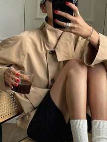 Women Trench Coats - Khaki - View 8