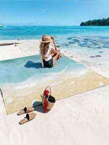 1pc New Waterproof Anti-Sand Digital Printed Beach/Picnic Mat, Fashionable And Fresh Pattern, Suitable For Outdoor Camping And Picnics - A - View 1