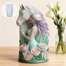 Molde de vela de silicona con la escena de la yegua y el caballo de Xanadu abrazándose, de fácil desmoldeo sin deformación, ideal para manualidades con velas/resina/jabón y como regalo para amantes de los caballos, regalo creativo perfecto, regalo navideño, imprescindible para entusiastas de las carreras de caballos - 32#-37 - Ver 9