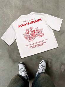 Camiseta casual de hombre con estampado de eslogan de granada, verano - Blanco - Ver 3