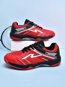 1 Pair Unisex Sports Casual Shoes, Badminton Shoes, Low-Top Tennis Shoes, Breathable Mesh, Comfortable Professional Table Tennis Shoes, Shock-Absorbing & Supportive, Suitable For Pickleball, Outdoor Sports - Red - View 1