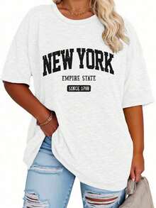 Camiseta para Mujer con Estampado de Nueva York, Cuello Redondo, Manga Corta, Diseño Casual - Blanco - Ver 9