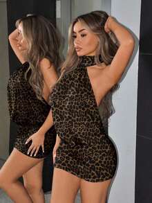 Vestido mini ajustado de cuello alto y espalda descubierta - Multicolor 2 - Ver 6