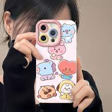 BT21 Cute Pastel Characters Pink Background Phone Case. Compatible With Samsung, Apple, , , , ,  And Honor. Made Of TPU Silicone, They Offer Protection Against Bumps And Drops. - trắng - Xem 6