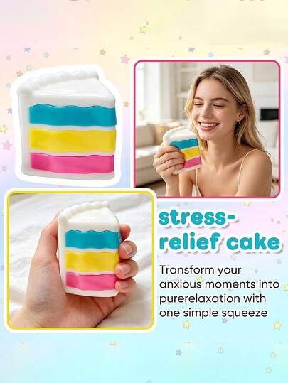 Juguete de estrés en forma de pastel, juguete de rebote lento para aliviar el estrés, juguete de goma suave para aliviar el estrés, artículo pequeño de alivio del estrés para la oficina, juguete de relajación para estudiantes, decoración creativa de escritorio para aliviar el estrés, juguete de alivio del estrés para adultos, juguete de apretón y liberación, juguete de alivio del estrés de tacto suave, pequeño regalo para fiestas, regalo para amigos, juguete de curación para aliviar el estrés, juguete de apretón diario para relajarse, pequeño juguete portátil para aliviar el estrés