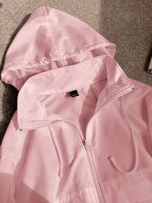 1 pieza Chaqueta casual con capucha, cremallera frontal, manga larga y protección solar, de unicolor, para otoño/invierno - Rosa - Ver 3