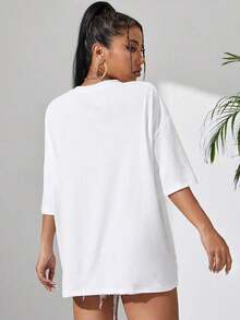 1 piezas de la camiseta de las mujeres, de moda fresco casual camiseta cuello de la tripulación con letras impresas, ropa de suéter de las mujeres para todas las estaciones (primavera, verano, otoño, invierno), traje para deportes / playa / calle / fiesta, como regalo para él / ella, amigos-180g y 100% algodón (S-3XL, Envío local) - Blanco 2 - Ver 2