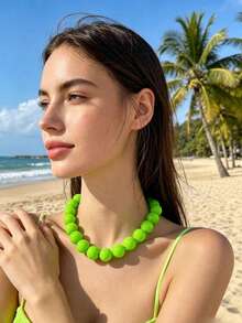 1 chiếc vòng cổ ngọc trai phong cách Bohemian tối giản với hạt cườm lớn, thích hợp cho các bữa tiệc, có các màu hồng, đỏ hồng, xám, xanh dương, xanh lá cây, vàng, tím, đen. - vòng cổ - Xem 15