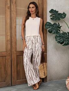 Conjunto informal de dos piezas de color liso para mujer - Multicolor - Ver 3