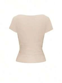 Blusa ajustada y sexy de punto para mujer , camiseta casual de cuello cuadrado de unicolor, primavera/verano - color 2 - Ver 4