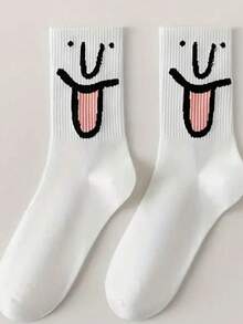 1/3/5 Pairs Women Funny Expression Graffiti Mid-Calf Socks, Cute Cartoon Expression Japanese Style Mid-Calf Socks, Colorful Mixed Set, Suitable For Daily Wear - Multicolor - View 6