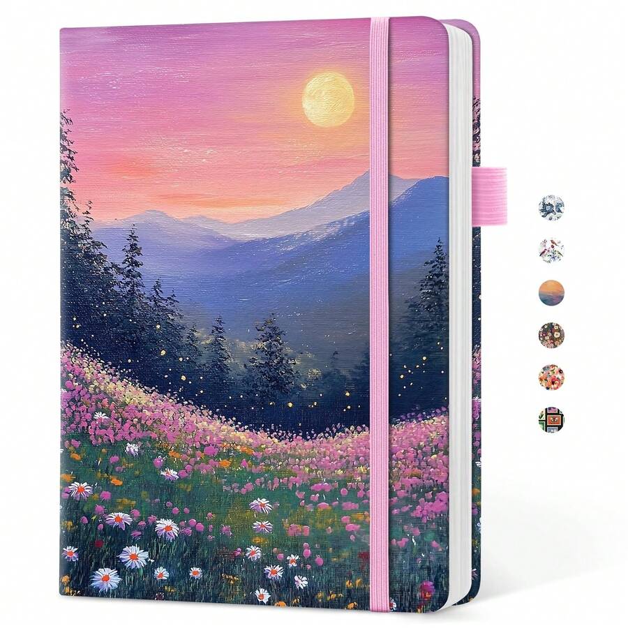 Jurnal Bergaris Cantik untuk Wanita, Jurnal Kulit Sampul Keras Estetik dan Lucu untuk Menulis, Buku Catatan Bergaris A5 untuk Kerja & Mencatat, Sempurna untuk Kantor, Sekolah, Rumah, 160 Halaman, Sunset - U-Twilight Bloom - View 1