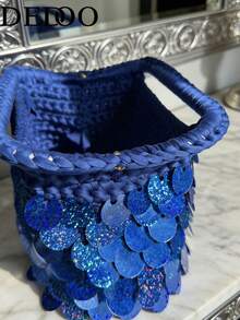 Dedoo 2026 Nuevo Clutch de Fibra Natural, Bolso de Playa de Verano Tejido a Mano de Paja de Hierba Raffia, Bolso Tejido de Paja - Azul - Ver 3