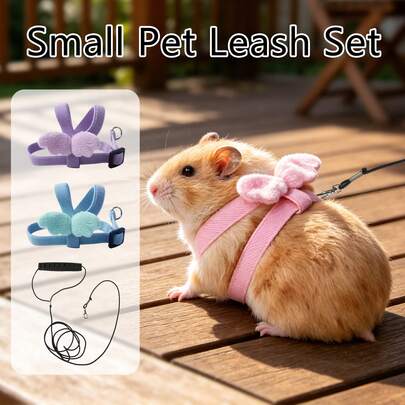 Bộ dây đeo và dây dắt dễ thương cho chuột hamster, có thể điều chỉnh, chống thoát hiểm, có cánh, mềm mại và thoáng khí, thích hợp cho thú cưng nhỏ như chuột lang và gấu vàng khi đi dạo ngoài trời và chụp ảnh.