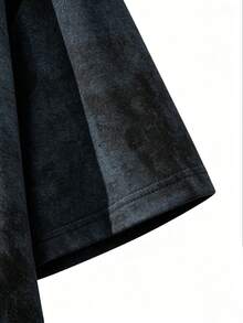 Black & Blue Tie-Dye Split Design T-Shirt, Vintage Distressed Texture, Loose Fit Streetwear Short Sleeve Tee, Summer - Black - View 8