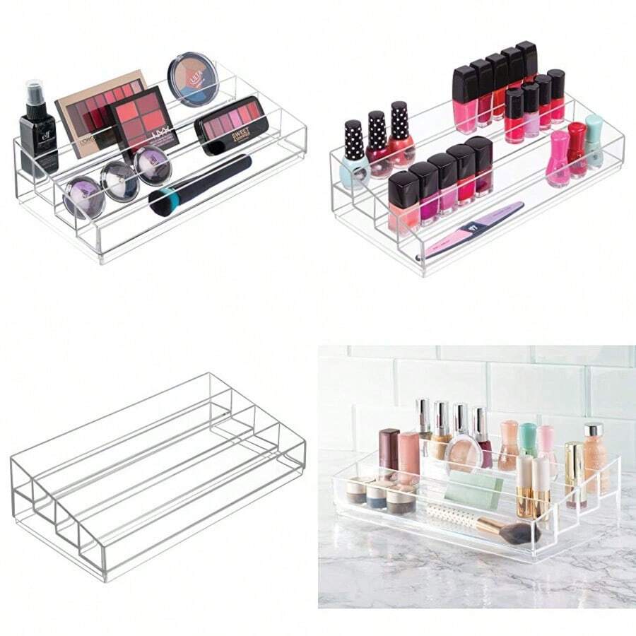 InterDesign Cosmetic Vanity or Cabinet to Hold Makeup Beauty Accessories 4 Large Compartments, Clear Clarity Nail Polish Organizer, Stadium, Water - transparente - Ver 1