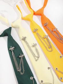 1pc Unisex Cream-Colored Star Rhinestone Chain Tie, Suitable For Sweet & Cool Style JK Uniform Matching - Creamy Yellow - View 4