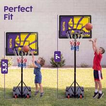 Basketball Hoop Adjustable 5 To FT Portable Basketball Hoop Indoor Outdoor Youth Basketball Hoop With Wheels Driveway Backyard Backboard Blue Yellow - Blue/Yellow - View 4