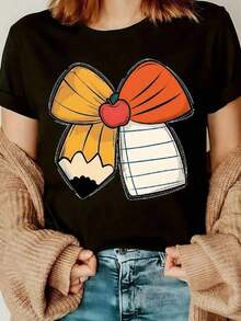 1 Piece Of Women's T-Shirt, Fashionable Cool Casual Crew Neck T-Shirt With Printed Letters, Women's Sweater Clothing For All Seasons (Spring, Summer, Autumn, Winter), Suitable For Sports/Beach/Street/Party, As A Gift For Him/Her, Friends - 180g And 100% Cotton (S-3XL, Local Shipping) - 黑色 - Black34 - 查看 11