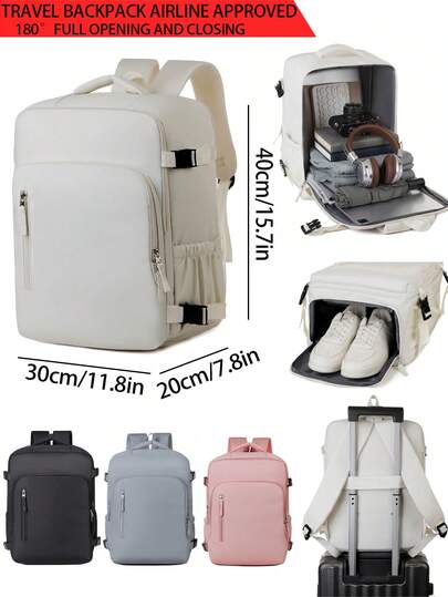 Mochila minimalista de gran capacidad y unicolor para mujeres, mochila de viaje multifuncional para portátil con compartimento separado para zapatos, apta para viajes de negocios o de ocio, disponible en varios colores