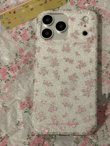 Funda de teléfono estilo coreano con delicado encaje floral para iPhone 17 Pro Max, 16 Pro, 15 Pro, 14 Pro Max, diseño femenino con cobertura completa y protección - Rosa - Ver 1